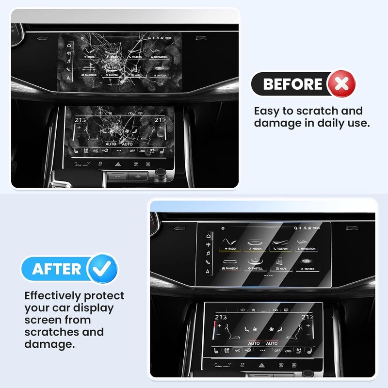 Canvcle 2PCS Screen Protector for 2019-2025 2026 Audi Q7 Q8 10.1 Inch Upper and 8.6 Inch Lower Touch Screen, Tempered Glass Navigation Display Screen Cover Infotainment Protective Film - Image 3